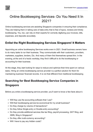Online bookkeeping services in Singapore, do you need it in 2021