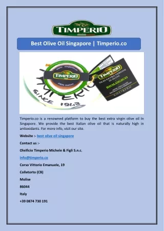 Best Olive Oil Singapore | Timperio.co