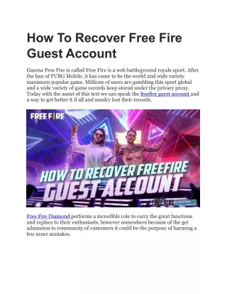 How To Recover Free Fire Guest Account
