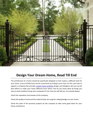 Design Your Dream Home, Read Till End