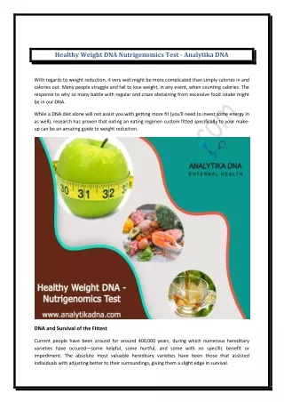 Healthy Weight DNA Nutrigenomics Test - Analytika DNA