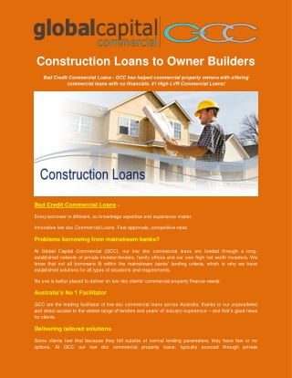 Construction Loans To Owner Builders