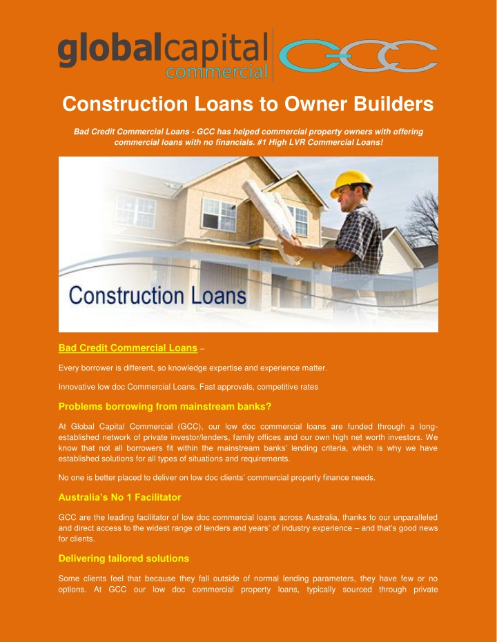 construction loans to owner builders