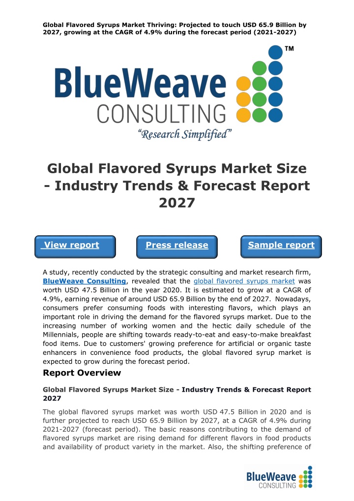 global flavored syrups market thriving projected