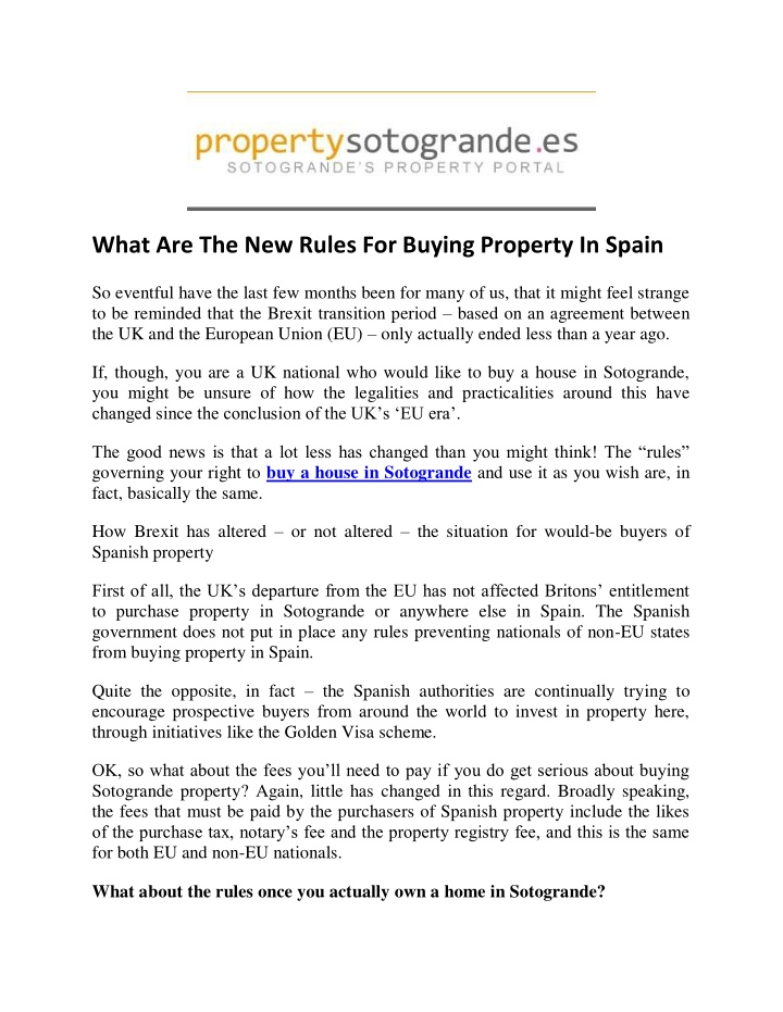 what are the new rules for buying property