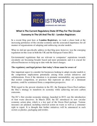 What Is The Current Regulatory State Of Play For The Circular Economy In The UK And The EU - London Registrars