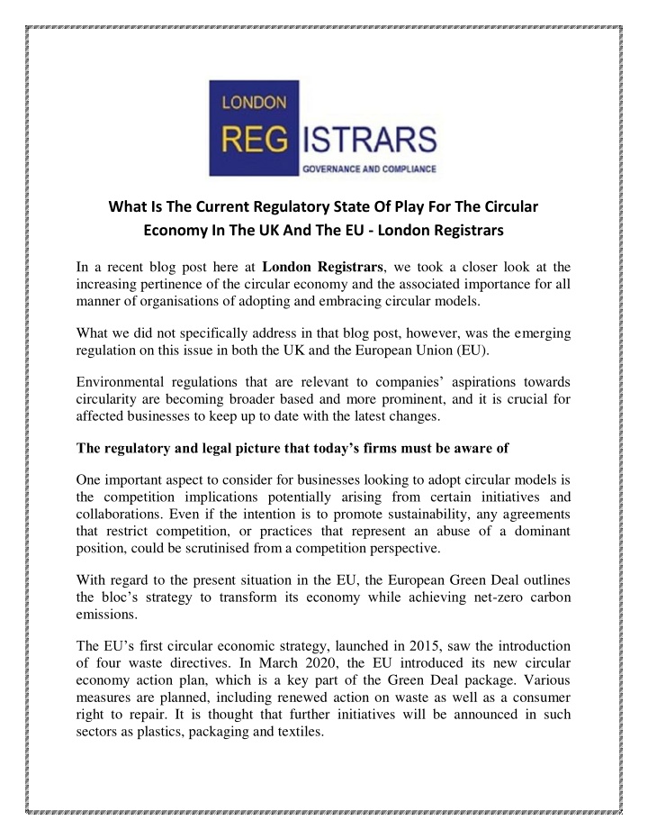 what is the current regulatory state of play