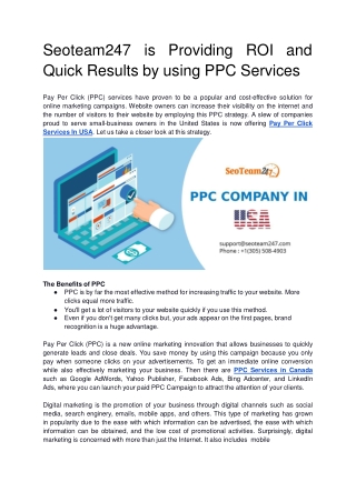 seoteam24 7 i s providin g ro i an d quick results by using ppc services