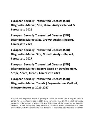 European Sexually Transmitted Diseases (STD) Diagnostics Market, Size, Share
