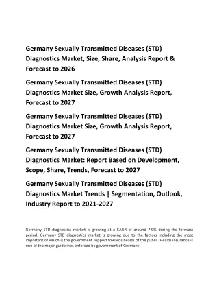 Germany Sexually Transmitted Diseases (STD) Diagnostics Market, Size, Share
