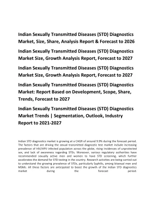 Indian Sexually Transmitted Diseases (STD) Diagnostics Market, Size, Share