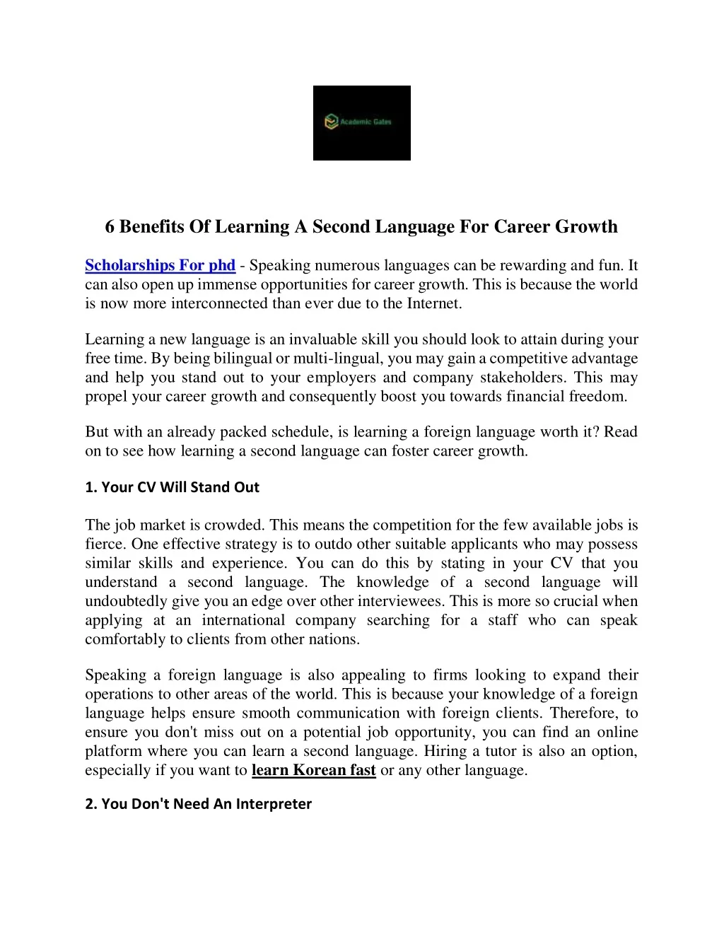PPT - 6 Benefits Of Learning A Second Language For Career Growth ...