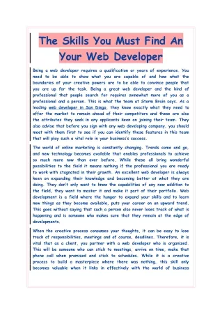 the skills you must find an your web developer