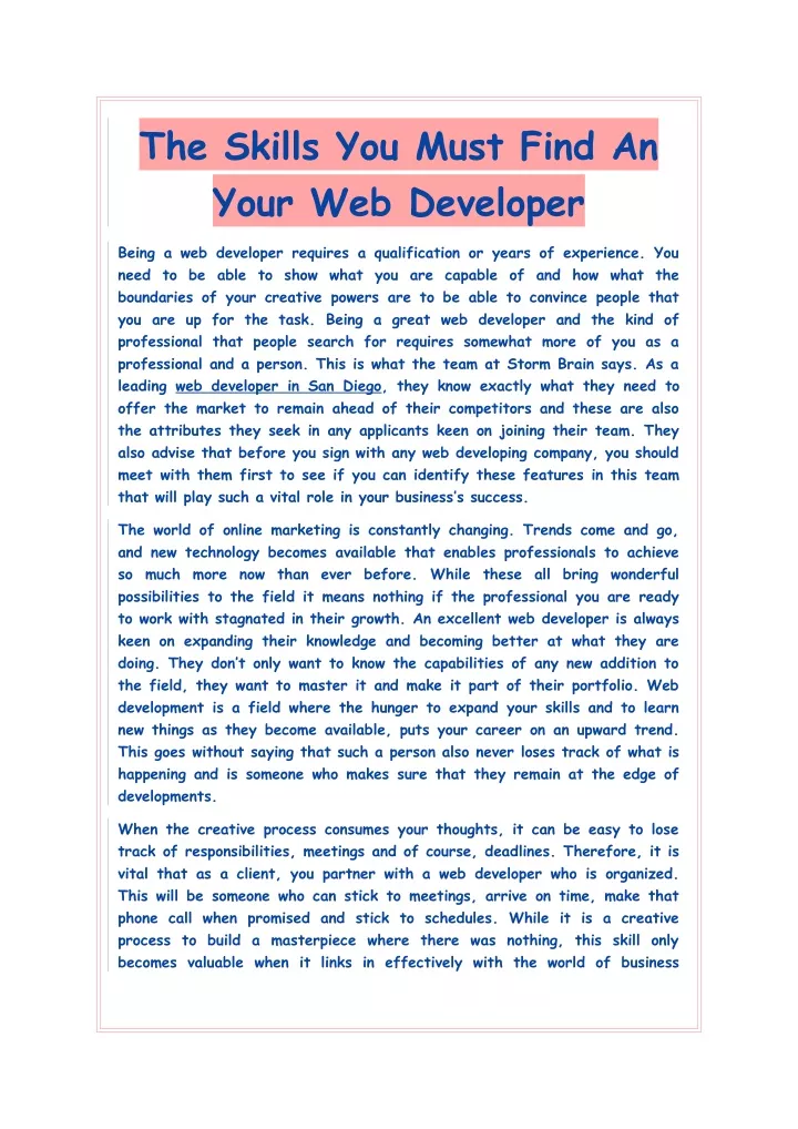 the skills you must find an your web developer