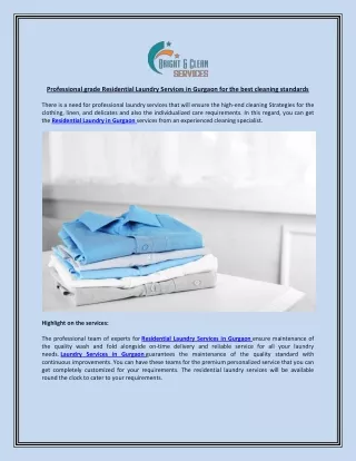 Professional grade Residential Laundry Services in Gurgaon for the best cleaning standards