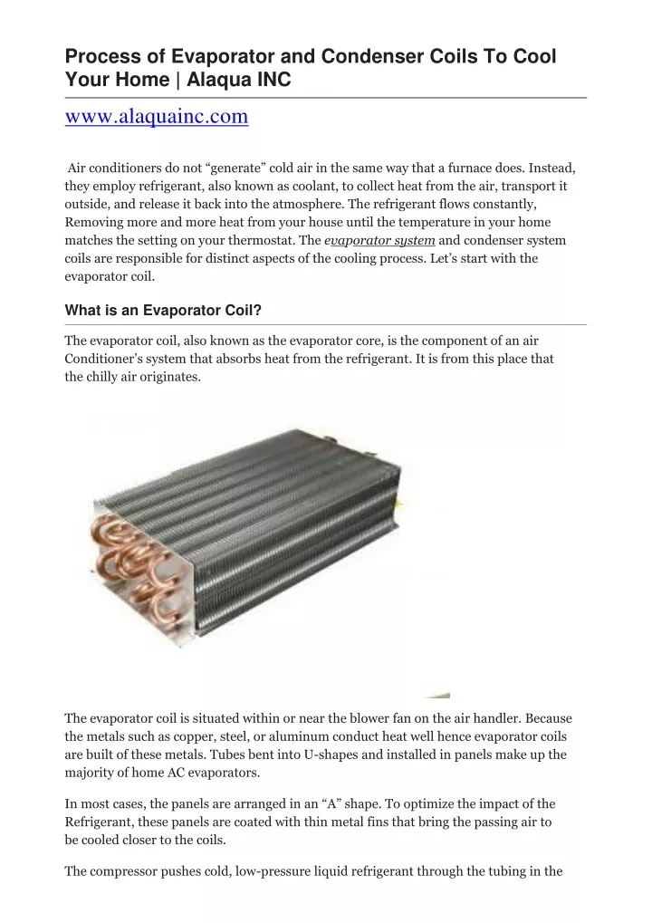 process of evaporator and condenser coils to cool