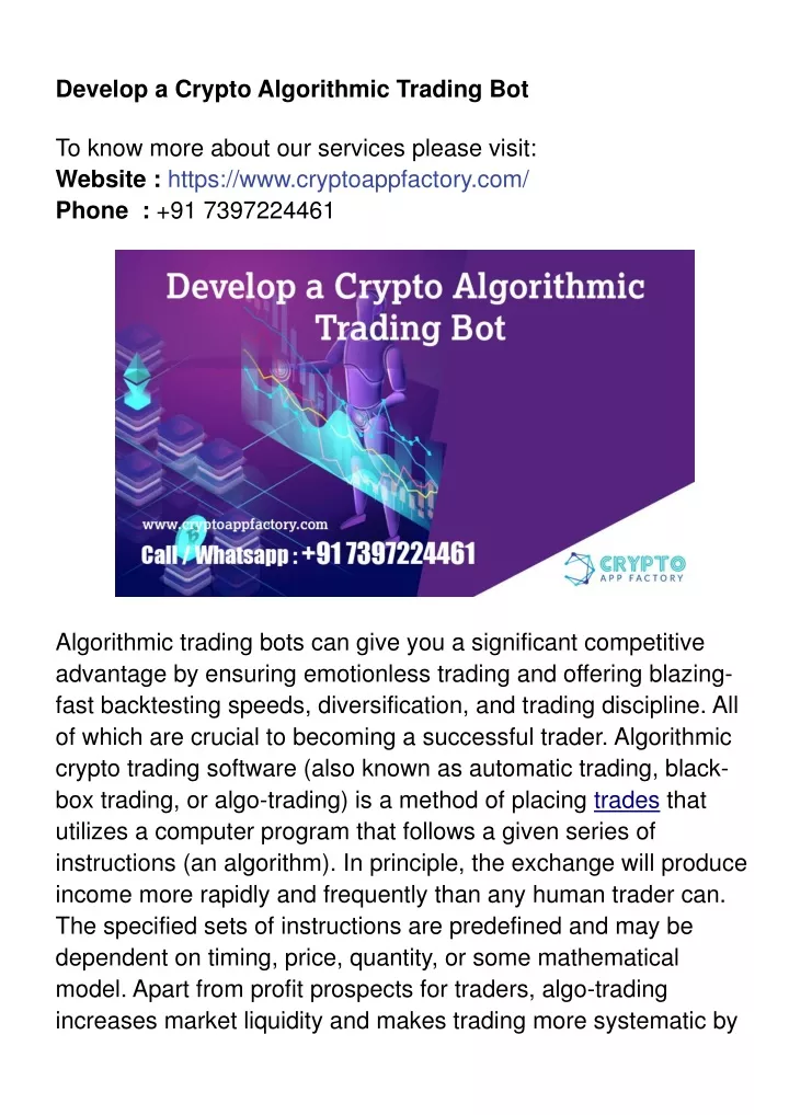 develop a crypto algorithmic trading bot to know