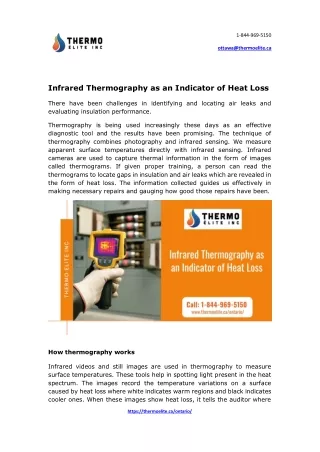 Infrared Thermography as an Indicator of Heat Loss