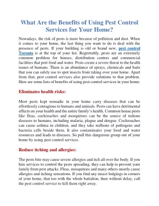 what are the benefits of using pest control