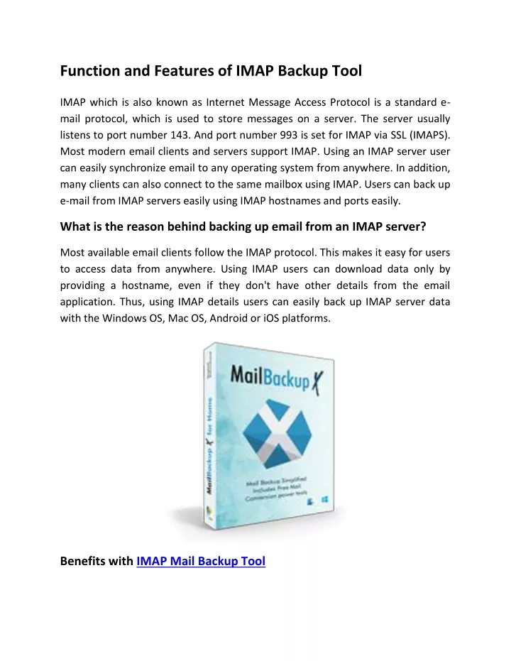 function and features of imap backup tool imap