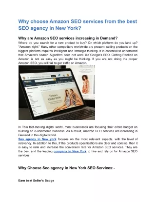 Why choose Amazon SEO services from the best SEO agency in New York?