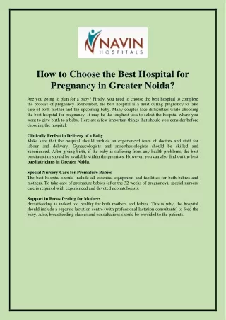 How to Choose the Best Hospital for Pregnancy in Greater Noida