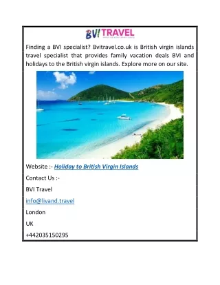 Holiday to British Virgin Islands  Bvitravel.co.uk