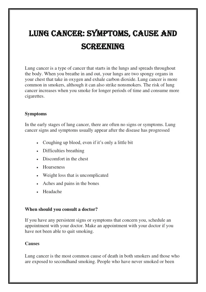 lung cancer symptoms cause and lung cancer