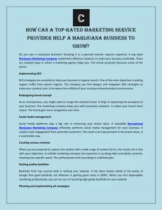 How can a Top-Rated Marketing Service Provider Help a Marijuana Business to Grow