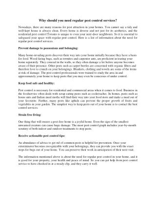 why should you need regular pest control services