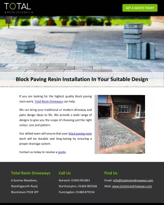 Block Paving Resin Installation In Your Suitable Design