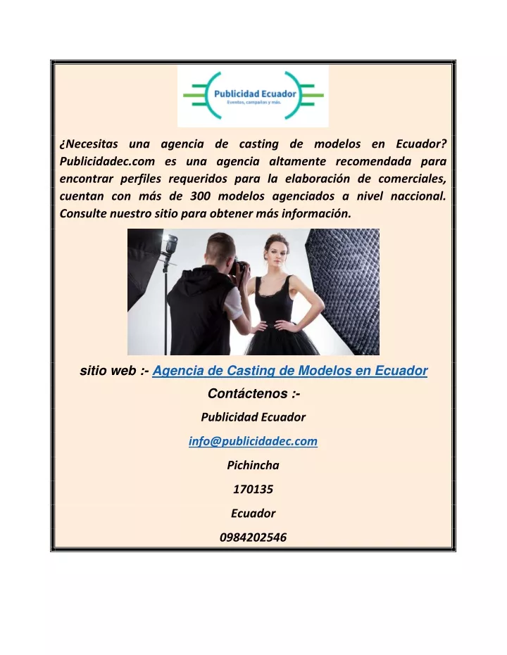 necesitas una agencia de casting de modelos