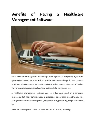 benefits of having a healthcare management