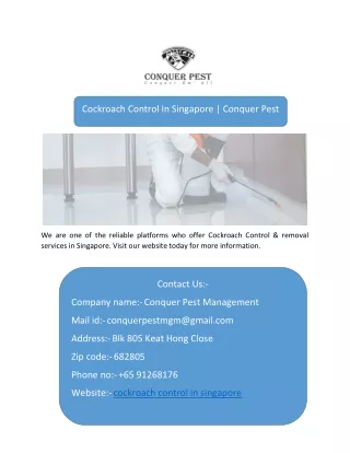 cockroach control in singapore conquer pest