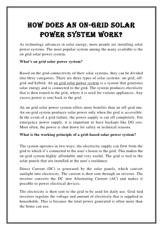 how does an on how does an on grid solar power