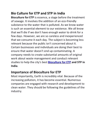 Bio Culture for ETP and STP in India