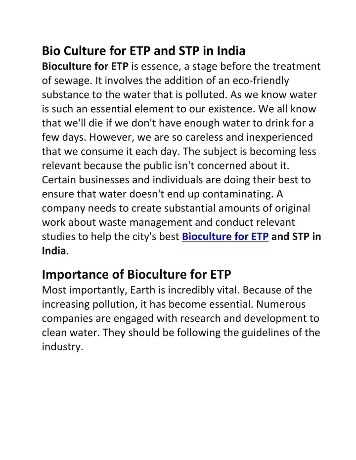 bio culture for etp and stp in india bioculture