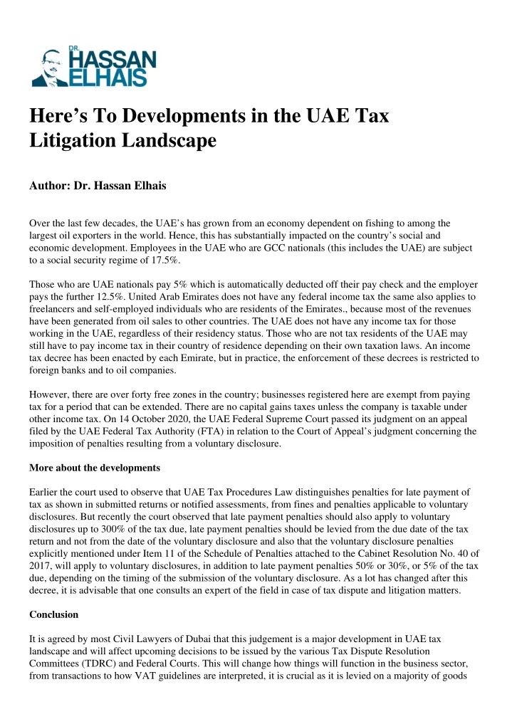 here s to developments in the uae tax litigation