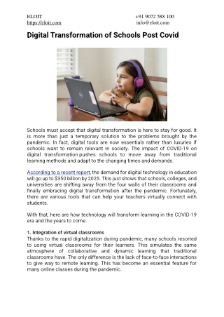 Digital Transformation of Schools Post Covid