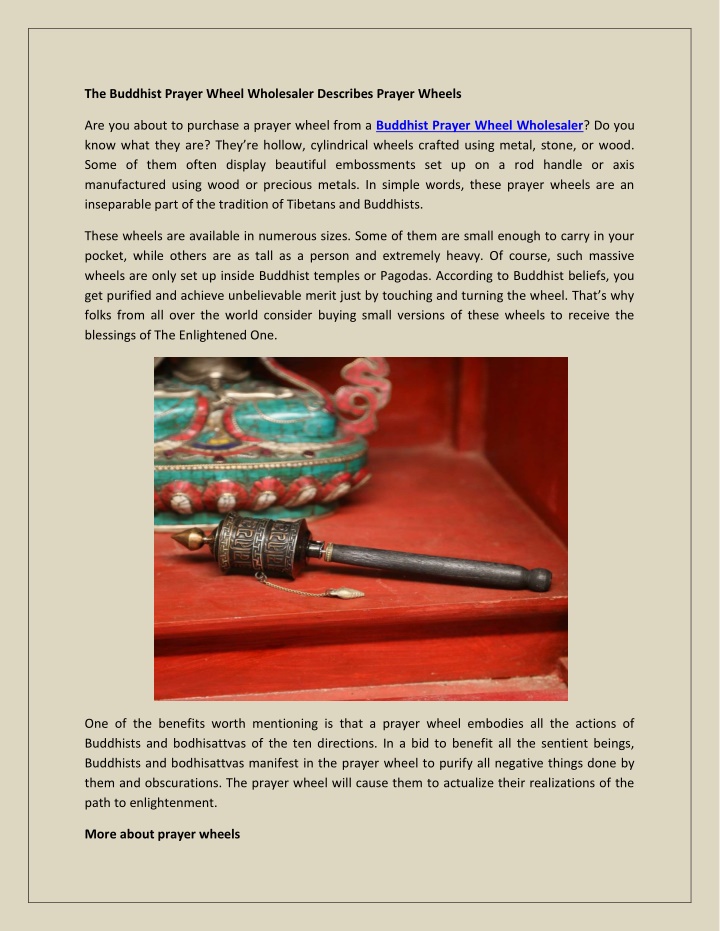 the buddhist prayer wheel wholesaler describes