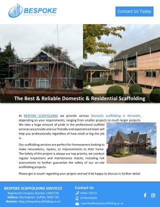The Best & Reliable Domestic & Residential Scaffolding