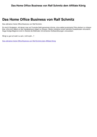 Das ultimative Home Office Business von Ralf Schmitz dem Affiliate König