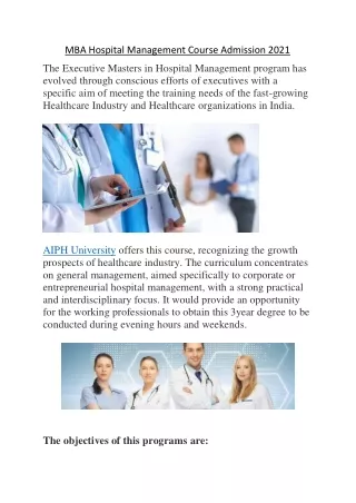 MBA Hospital Management Course Admission 2021