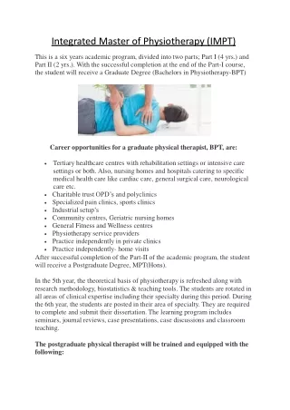 Integrated Master of Physiotherapy (IMPT)