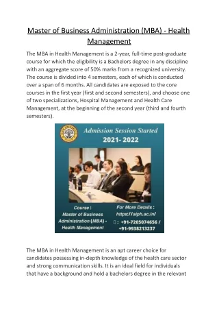Master of Business Administration (MBA) - Health Management
