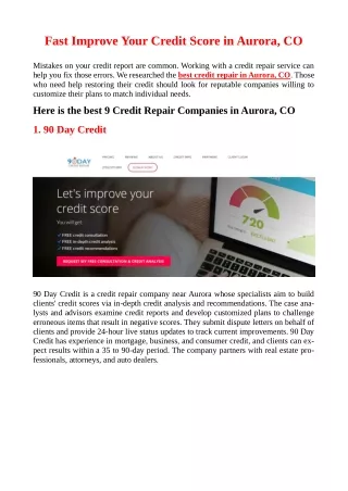 Fast Improve Your Credit Score in Aurora, CO