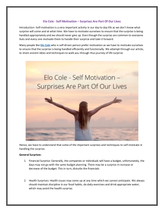 Elo Cole - Self Motivation – Surprises Are Part Of Our Lives