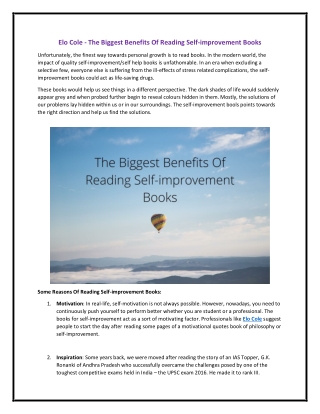 Elo Cole - The Biggest Benefits Of Reading Self-improvement Books