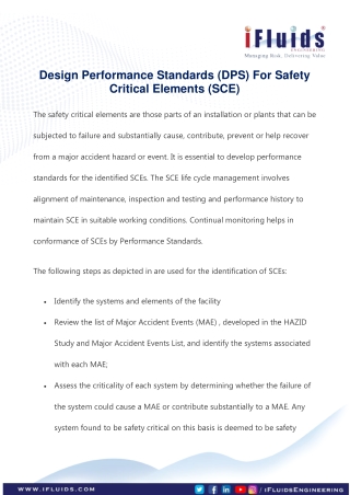 Design Performance Standards (DPS) For Safety Critical Elements (SCE)