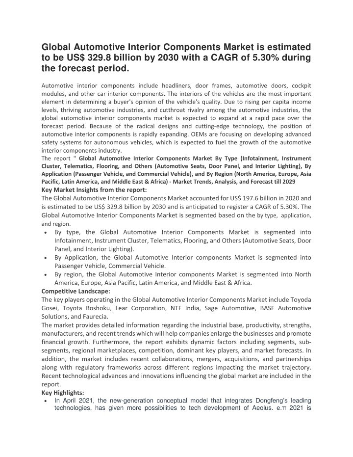 global automotive interior components market